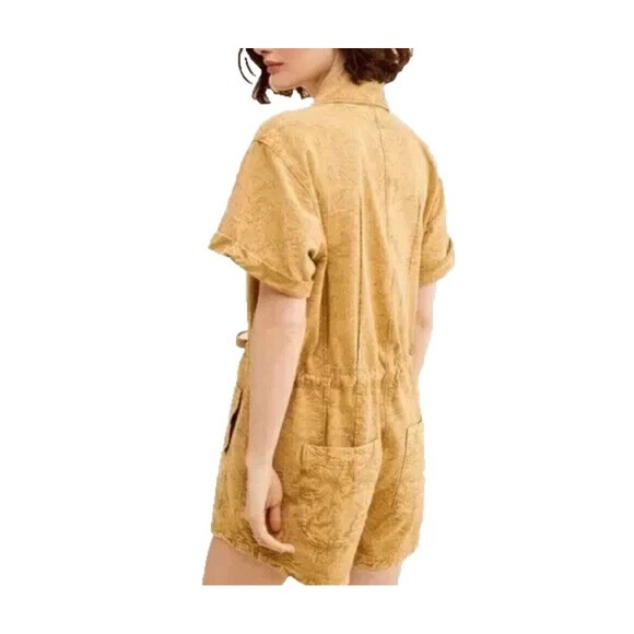 Free People Rhodes Chino Shorts Coverall‎ Sz XS Color Khaki Romper Linen Blend - Picture 3 of 8